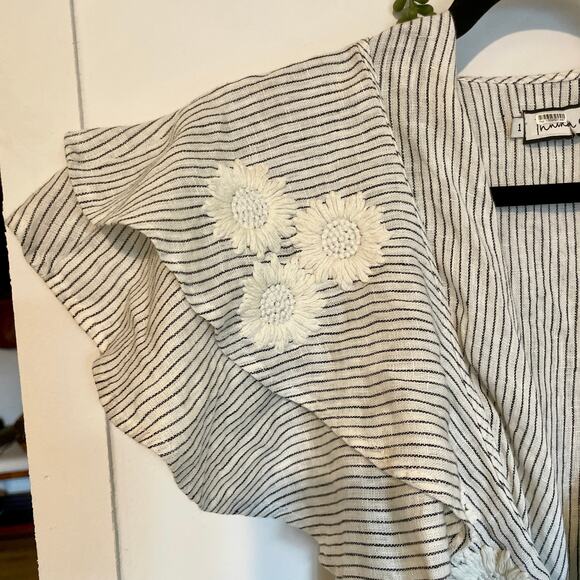 Innika Choo Striped Ruffle Mini Dress OS Linen Floral Embroidery Sailor Wrap - Picture 5 of 16